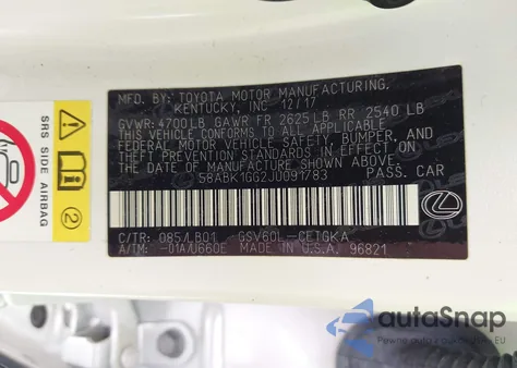 2018 Lexus Es 350 из США, поврежденный, VIN 58ABK1GG2JU091783